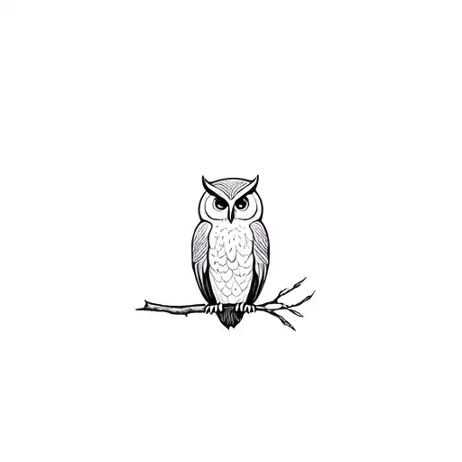owl perched on a branch tattoo design idea