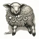 lamb pearl necklace tattoo design idea