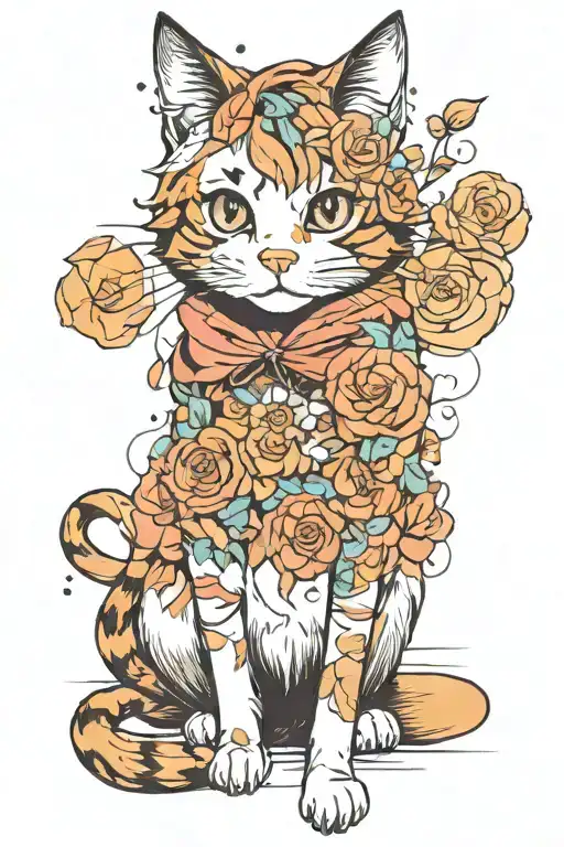 CAT LINE PRINT WITH WATERCOLOUR tattoo design idea