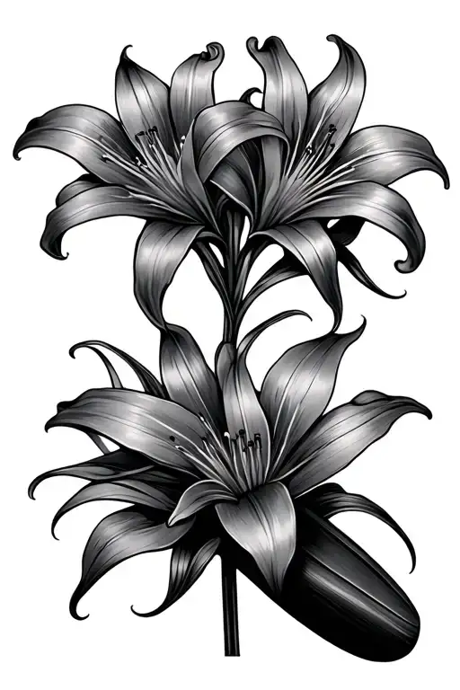 rowing oar with lilies intertwined tattoo design idea