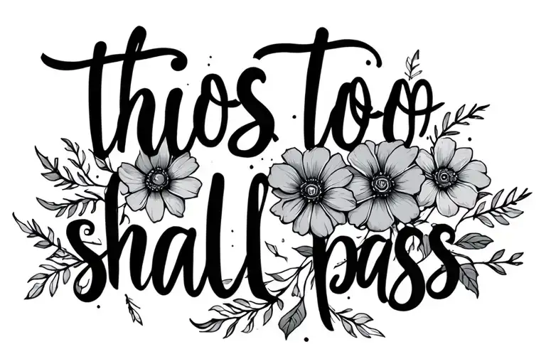 this too shall pass" phrase with flowers blooming tattoo design idea