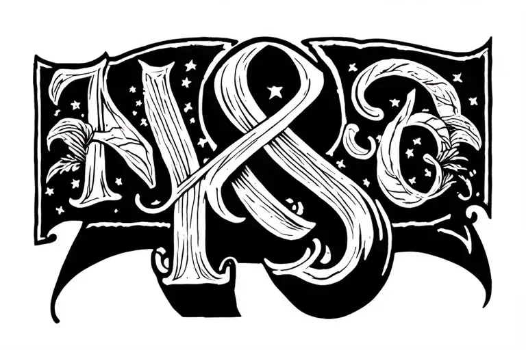 7 kids initials intertwined tattoo design idea