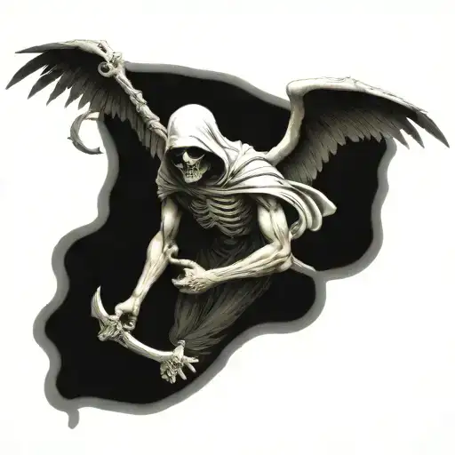 A combination of a reaper and arch angel symbolizing the balance between life and death tattoo design idea