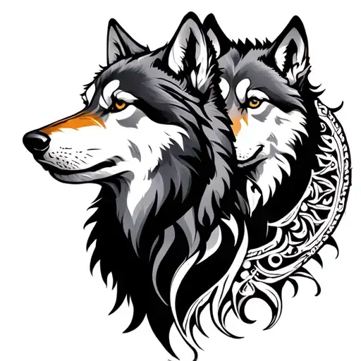 nordic 2 wolves skoll and hati sun tattoo design idea