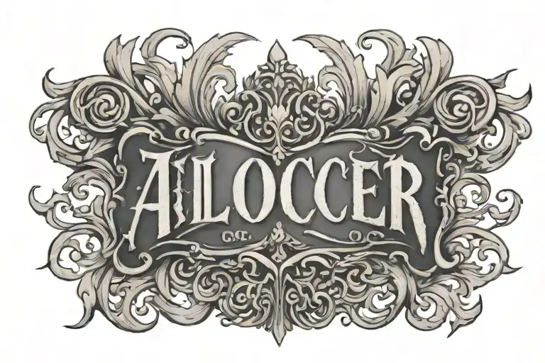 back tattoo "Alcocer" in a old english font tattoo design idea