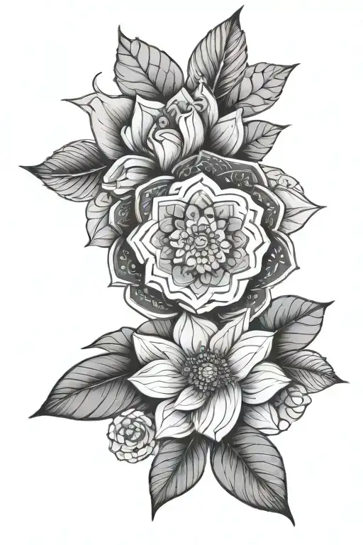 Floral, botanical, mandala, geometric design inspired tattoo design idea