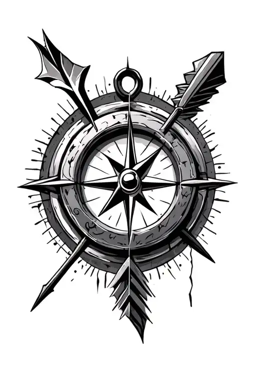 broken compass and arrow design tattoo design idea