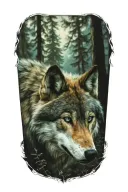 wolf blue eyes forest landscape tattoo design idea
