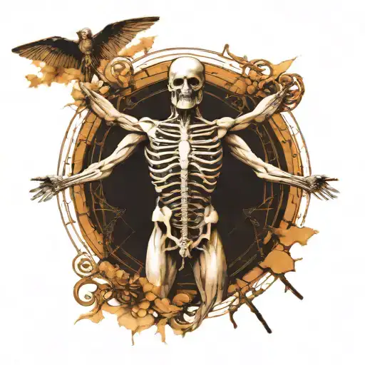Da Vinci's classic Vitruvian Man, and x ray simbol tattoo design idea