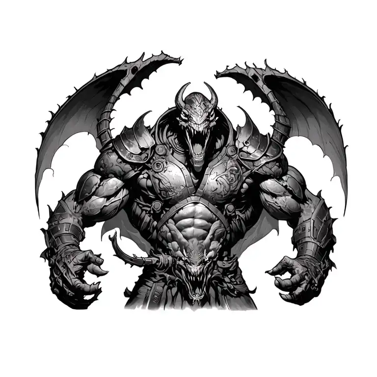 doom slayer killing demons tattoo design idea