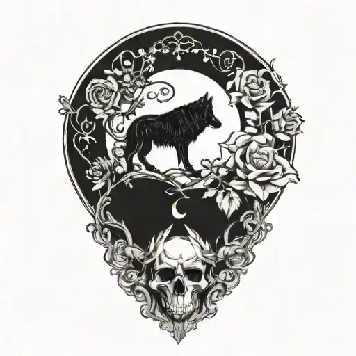 tattoo redeeming holiness through a flower and a wolf howling at the moon tattoo design idea