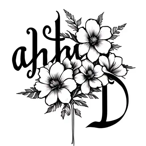 The word “ahau” writes in elegant calligraphy, slightly curved to follow the line of your spine. Flowers D tattoo design idea