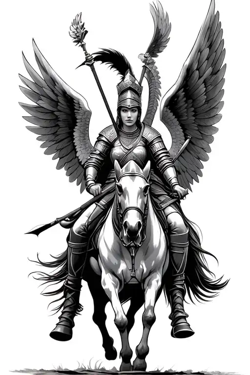 winged female hussar warrior riding into battle tattoo design idea