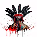From behind the DJ on the stage, who has a huge black feathers headband of native american people tattoo design idea