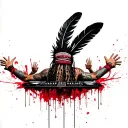 From behind the DJ on the stage, who has a huge black feathers headband of native american people tattoo design idea