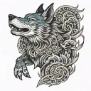 Wolf howling tattoo design idea