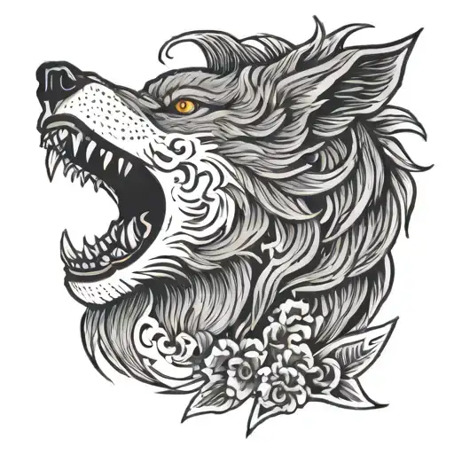 Wolf howling tattoo design idea
