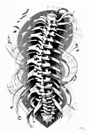spine tattoo which encorparates, science the work inimitable down the spine music and geometric designs tattoo design idea