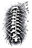spine tattoo which encorparates, science the work inimitable down the spine music and geometric designs tattoo design idea