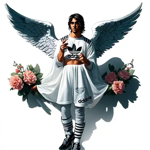 Angel in Adidas costume and with wings and cigarette in his hand tattoo design idea