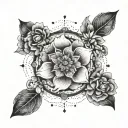 An delicate design of a submissive symbol surrounded by delicate flowers representing strength in vulnerability tattoo design idea