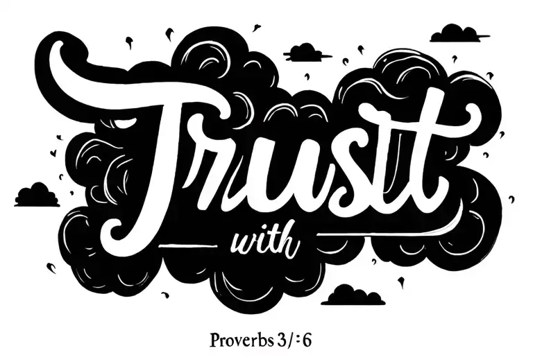 Trust with cloud background and Proverbs 3:5-6 small tattoo design idea