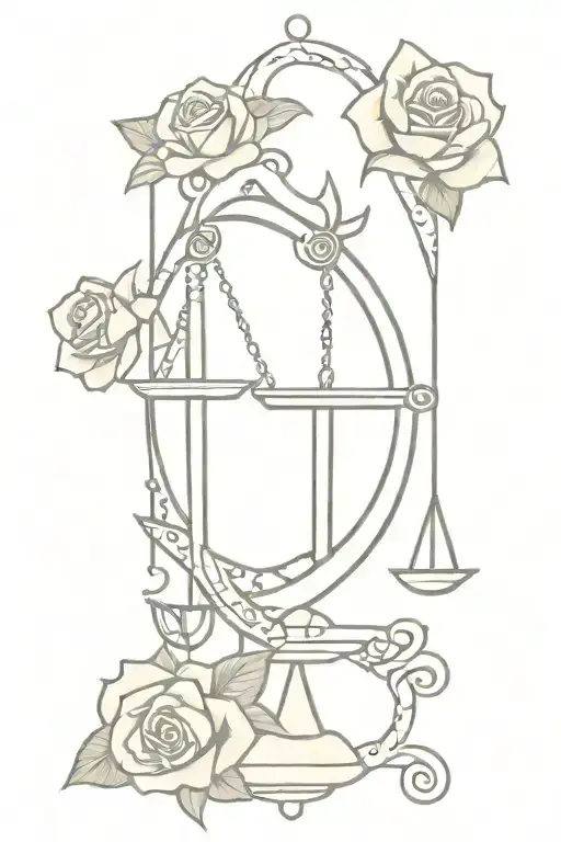 justice tarot sword through a rose and scales balancing life  tattoo design idea