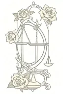 justice tarot sword through a rose and scales balancing life  tattoo design idea