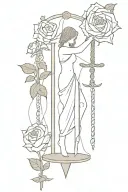 justice tarot sword through a rose and scales balancing life  tattoo design idea