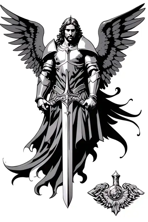 Michael the Archangel, armor, sword tattoo design idea