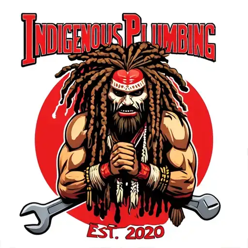 "Indigenous Plumbing Est. 2020" "Indigenous Plumbing Est. 2020" dreadlock face war painted Native American warrior holding wrench crossed tattoo design idea