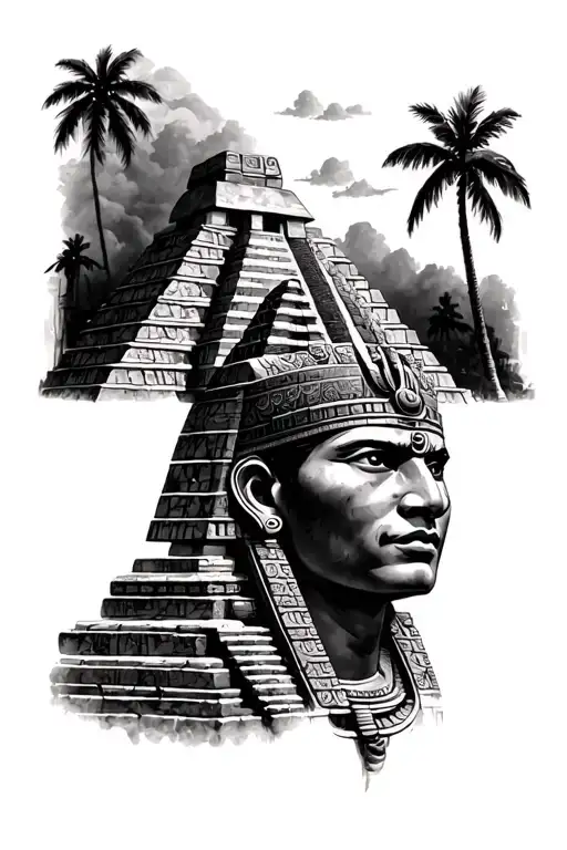 Mayan pyramid emerging tattoo design idea
