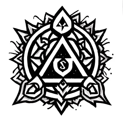 Zelda tri force logo mostly linework but some shading and a nod to arcane hyrulian runes tattoo design idea