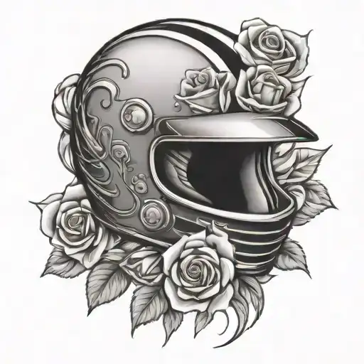 racing helmet and roses tattoo design idea