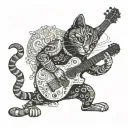 A blackwork tattoo of a cat playing a guitar tattoo design idea