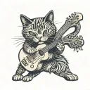 A blackwork tattoo of a cat playing a guitar tattoo design idea