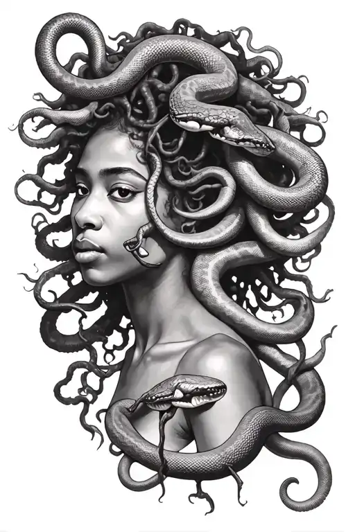 African american medusa with snakes coming out of afro  tattoo design idea