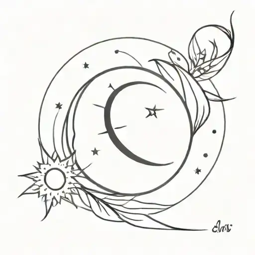 Tattoo with my little sister , minimalistic, mixed with a sun and a moon, the design should countain letter L and S tattoo design idea