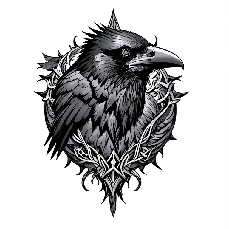 raven with Norse mythology inspired tattoo design idea