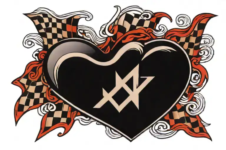 heart cloud with checkered flag and  a mopar m in middle  tattoo design idea