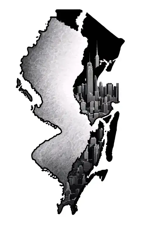 a small silhouette of the New York city skyline for a tattoo design to go next to a outline of the map of New Jersey  tattoo design idea