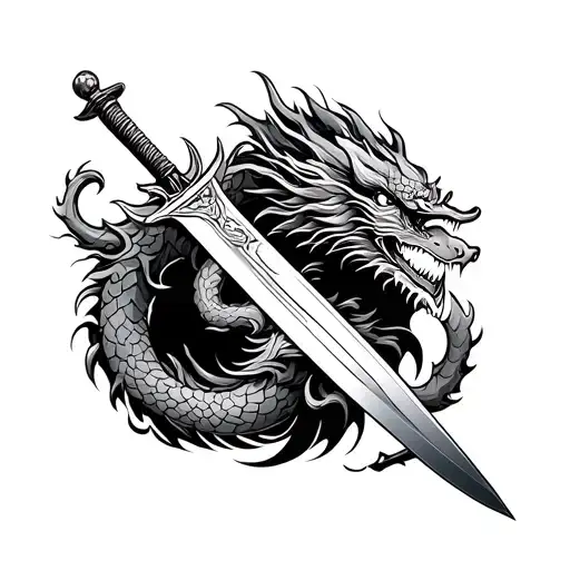 chinese dragon around sword tattoo design idea