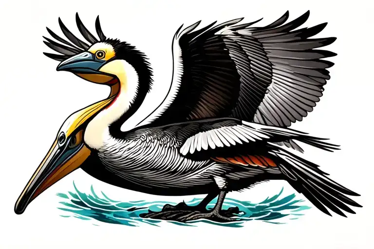 brown pelican and quetzal bird flying tattoo design idea
