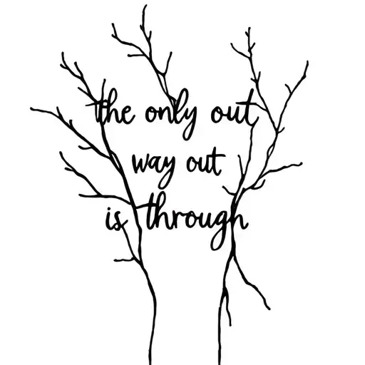 "'the only way out is through'" hand in the back that looks like tree branches but instead of just lines it will have words in them with typewriter font tattoo design idea