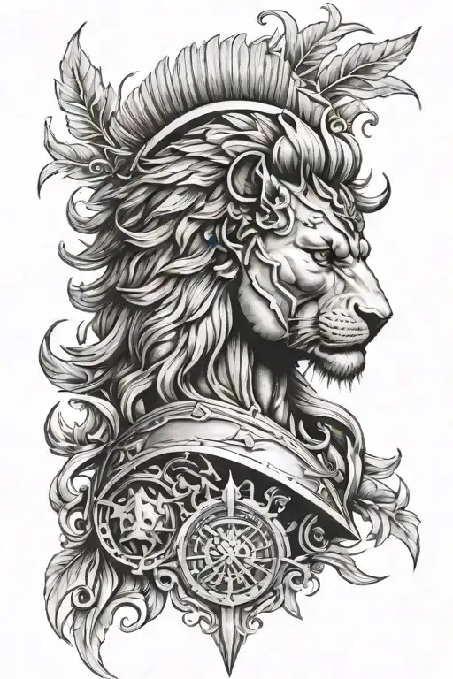 spartan lion surrounded tattoo design idea