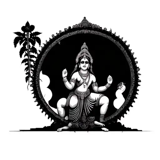 krishna lifting chariot wheel surrounded tattoo design idea