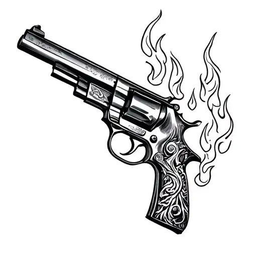 gun and fire flames tattoo design idea