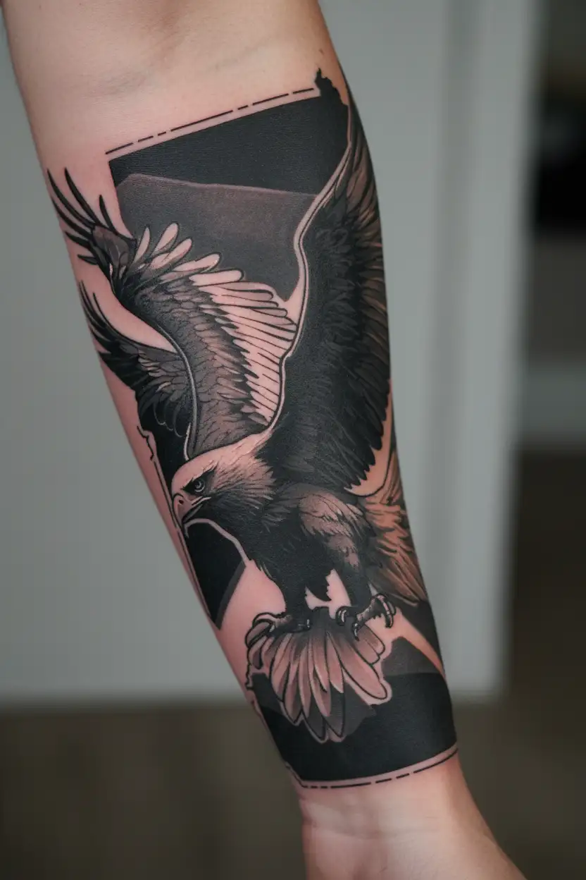 punjab map gun and eagle flying tattoo design idea