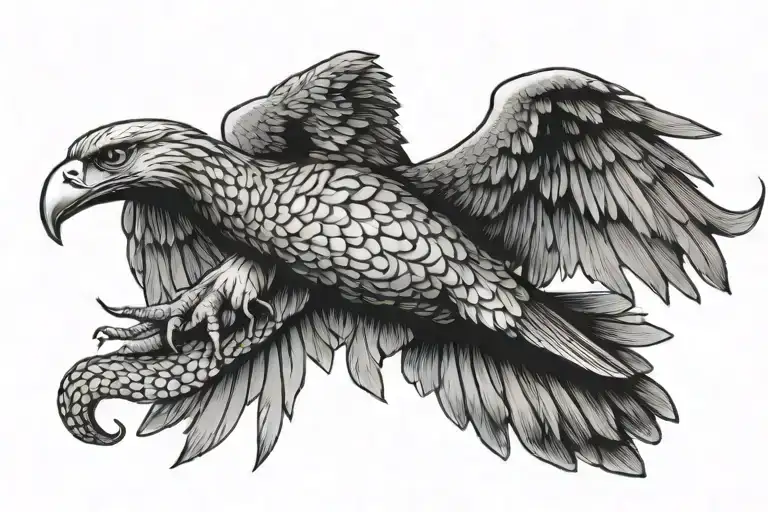 eagl flying and holding in his hand snake tattoo design idea