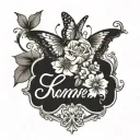 Name with numeral numbers and butterfly's and flowers tattoo design idea